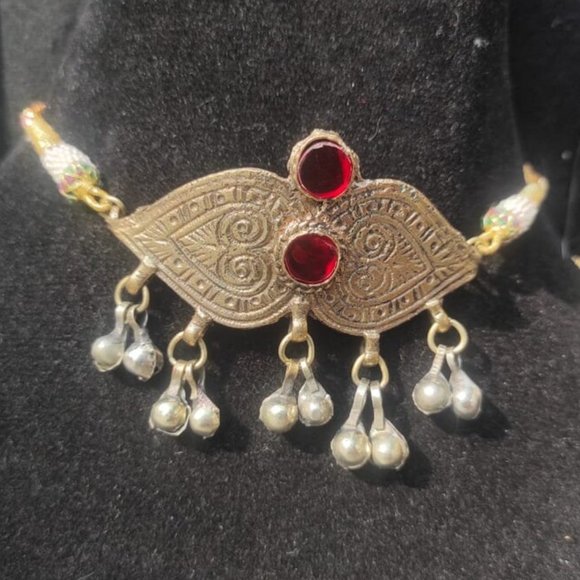Afghan Tribal Statement Choker Necklace With Dangling Bells,Vintage Motif Choker - Picture 1 of 8